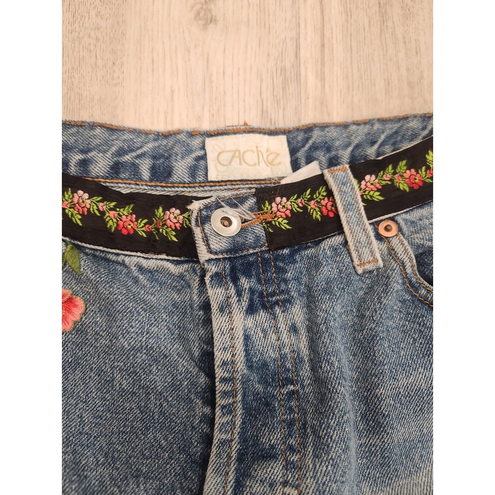 VTG Cache Sz 10 Embroidered Floral Y2K Bohemian Hippie Womens Button Fly Jeans - Picture 5 of 13